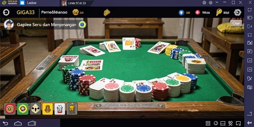Screenshot utama GIGA33 menampilkan pemain menikmati permainan Gaple dengan teman.
