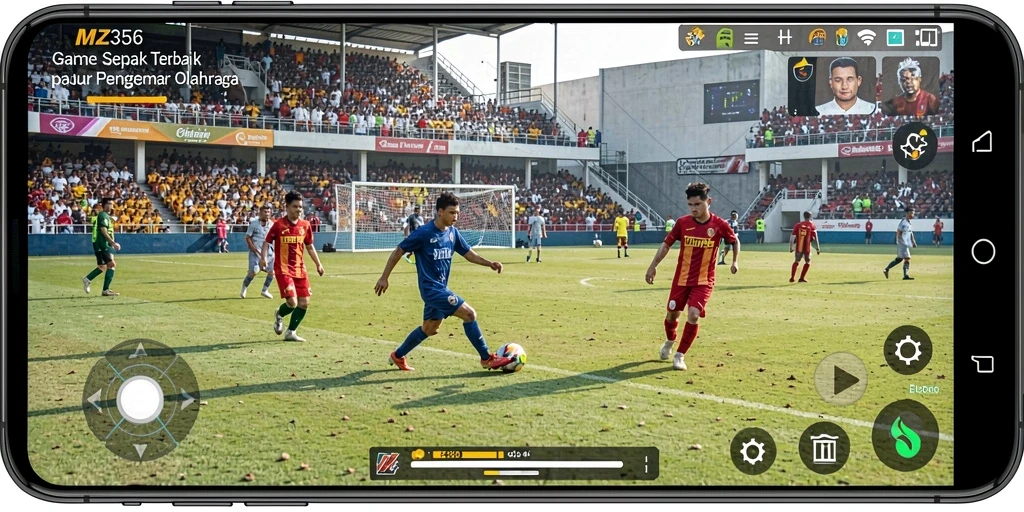 Tangkapan layar MZ356 menunjukkan aksi sepak bola yang mendebarkan di lapangan.