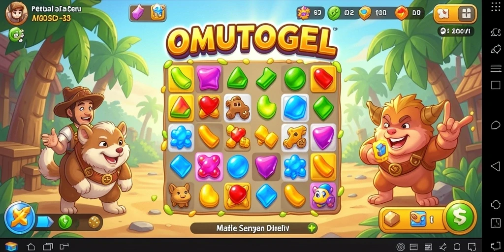 Screenshot gameplay <strong>OMUTOGEL</strong> dengan tampilan menarik dari elemen Match-3.