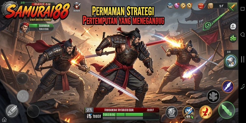 Tangkapan layar menampilkan pertempuran samurai yang mendebarkan.