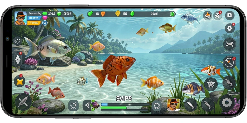 Screenshot menunjukkan gameplay menawan dari SVIP5 dengan aksi memancing yang seru.